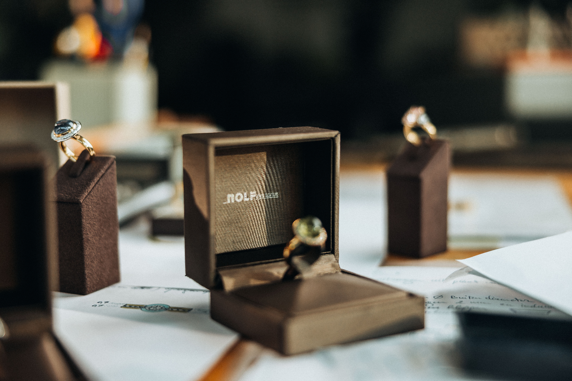 Afgewerkte ringen in Nolf juwelendoosje
